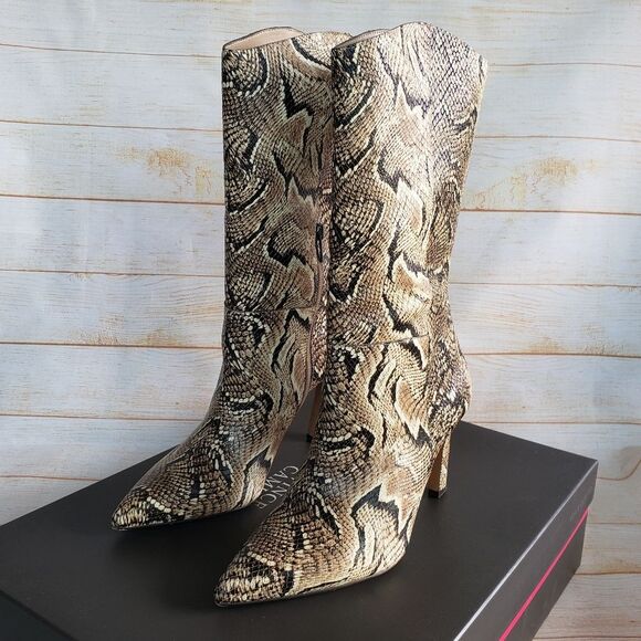 Vince Camuto Leather Senimda Pointy Toe Snake Print Heeled Boots Size 8 1/2M - Picture 4 of 16